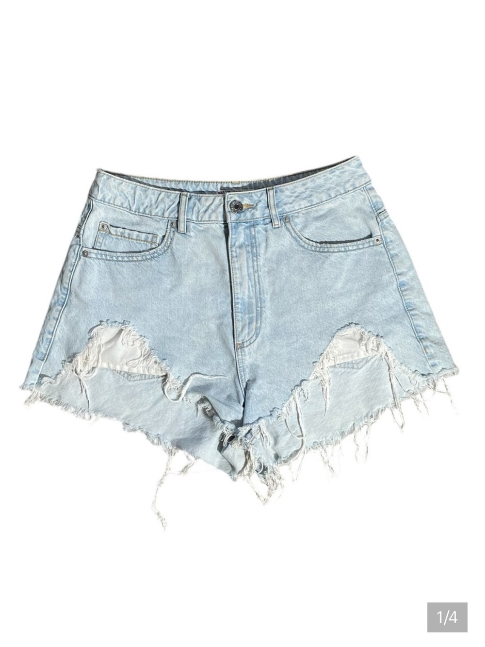 Y1- Light Wash Distressed Denim Shorts - Women's Light Blue festival